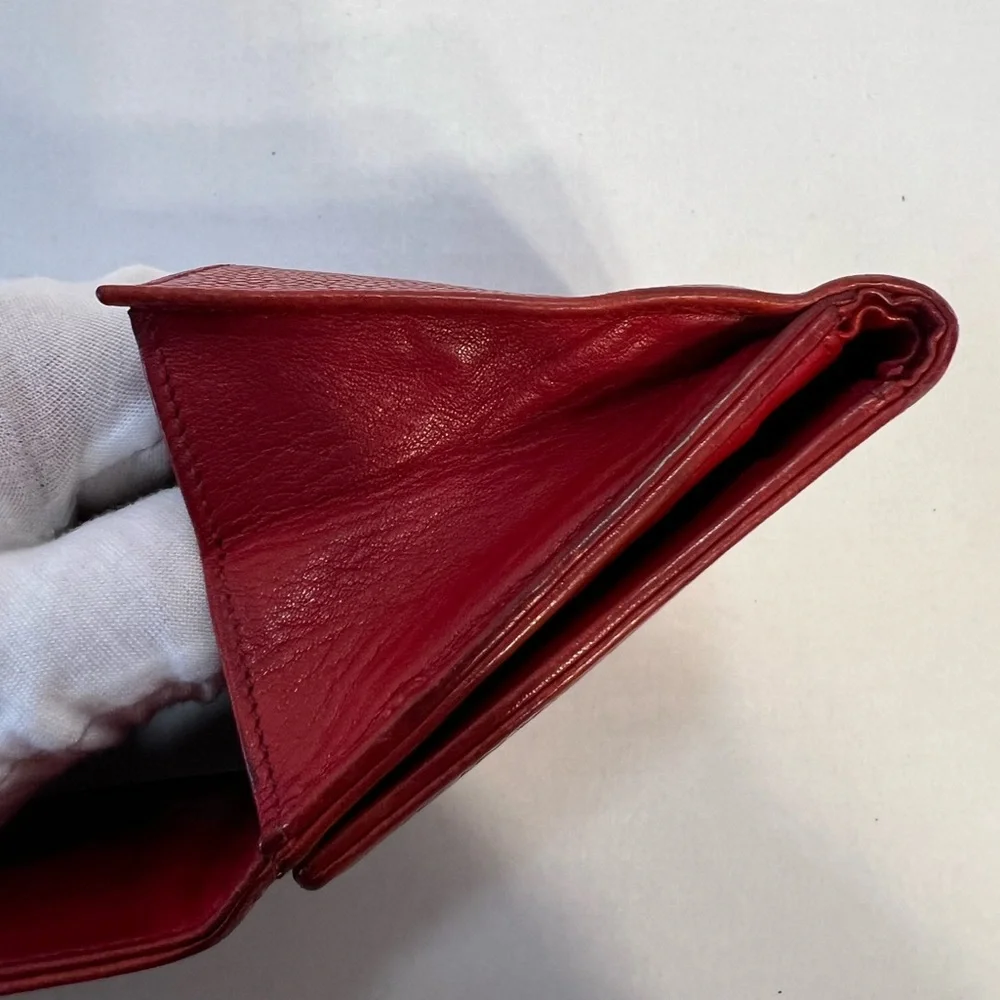 Authentic CHANEL Red Caviar Leather‎ Compact Wallet